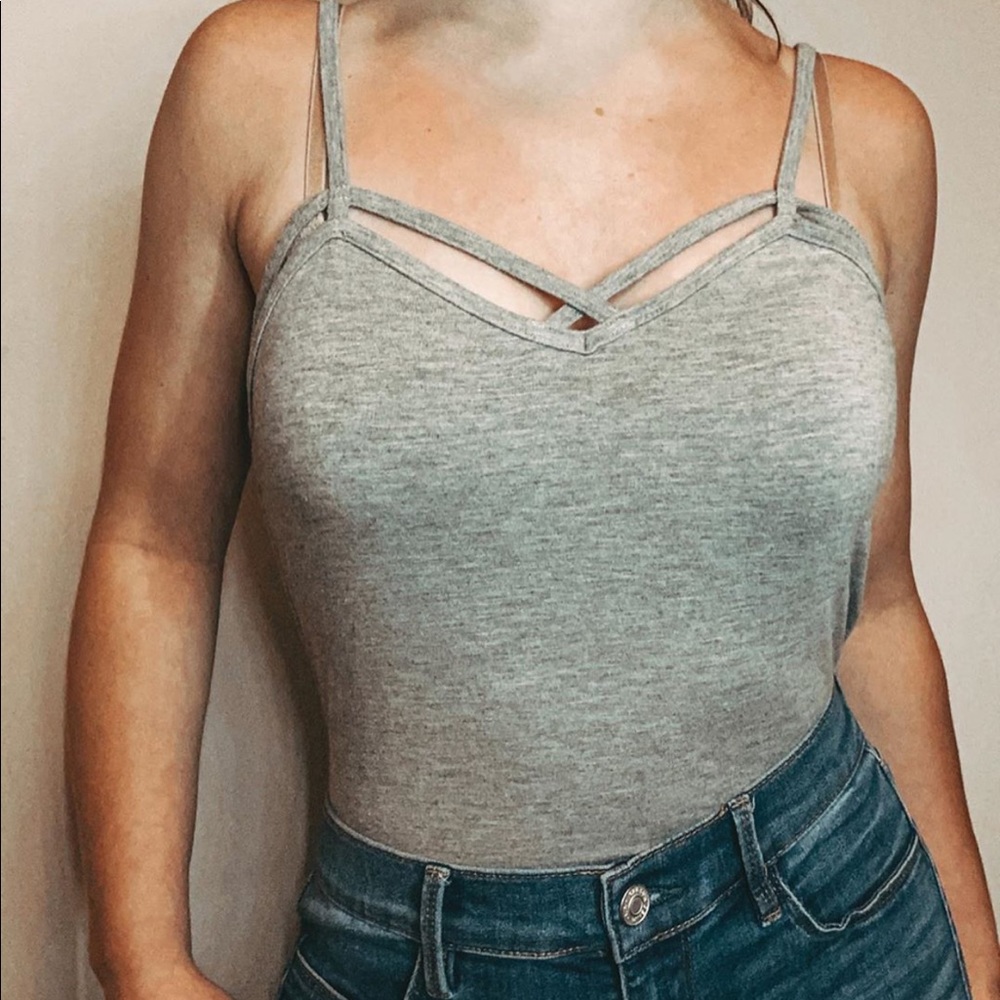 GRAY CRIS CROSS TANK